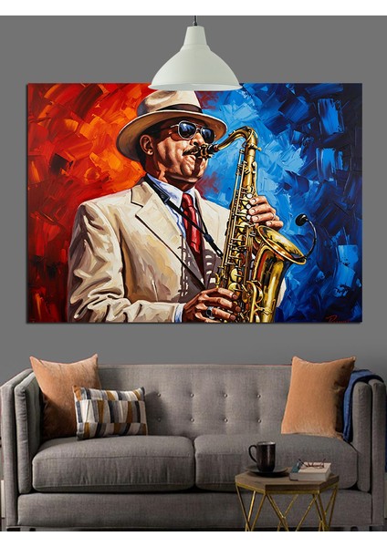 Saksafon Çalan Şapkalı Adam Dekoratif Kanvas - Mdf Ahşap Tablo modelleri