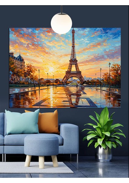 Eyfel Kulesi Paris Manzarası Dekoratif Kanvas - Mdf Ahşap Tablo