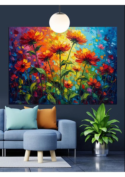 Renkli Çiçekler Yağlı Boya Dekoratif Kanvas - Mdf Ahşap Tablo fiyatları