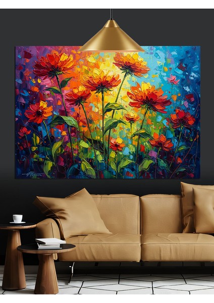 Renkli Çiçekler Yağlı Boya Dekoratif Kanvas - Mdf Ahşap Tablo modelleri