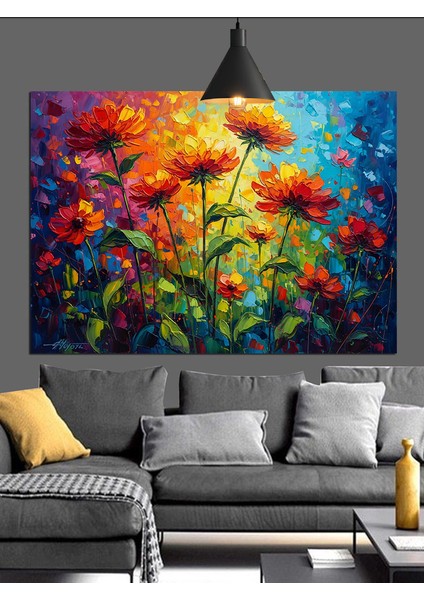 Renkli Çiçekler Yağlı Boya Dekoratif Kanvas - Mdf Ahşap Tablo fırsatları