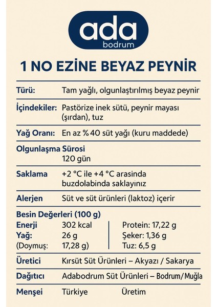 1 No Ezine Beyaz Peynir 500 gr modelleri