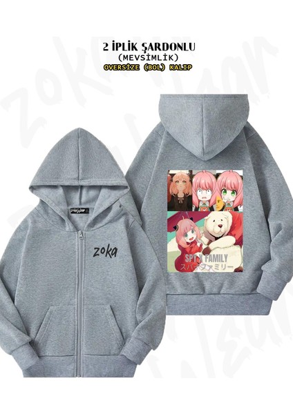Unisex Spy x Family Anya Forger ve Köpeği Baskılı Oversize Sırt Baskılı Fermuarlı Kapşonlu Hırka