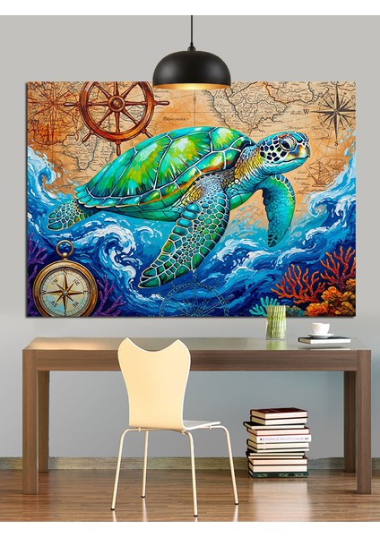 Sörf Yapan Deniz Kaplumbağası Dekoratif Kanvas - Mdf Ahşap Tablo modelleri