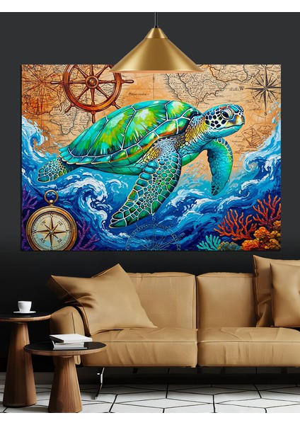 Sörf Yapan Deniz Kaplumbağası Dekoratif Kanvas - Mdf Ahşap Tablo indirimleri