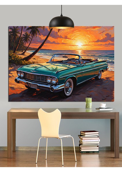 Klasik Yeşil Araba Plaj Dekoratif Kanvas - Mdf Ahşap Tablo