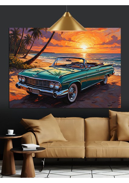 Klasik Yeşil Araba Plaj Dekoratif Kanvas - Mdf Ahşap Tablo modelleri