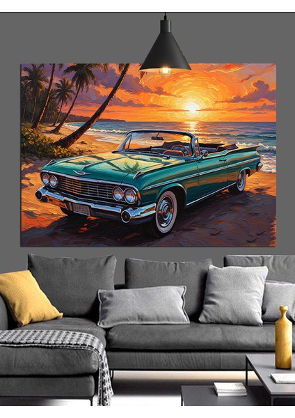 Klasik Yeşil Araba Plaj Dekoratif Kanvas - Mdf Ahşap Tablo fırsatları