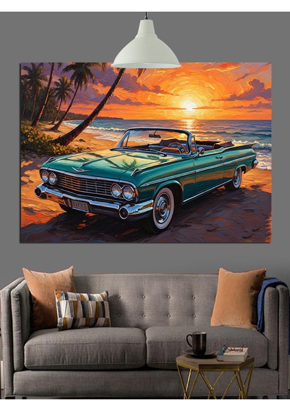 Klasik Yeşil Araba Plaj Dekoratif Kanvas - Mdf Ahşap Tablo indirimleri