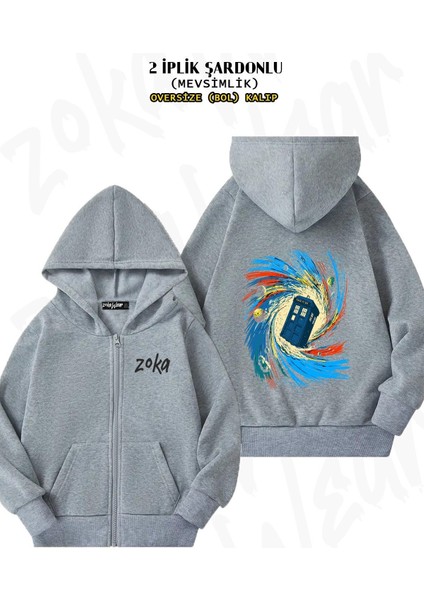 Unisex Space And Time Vortex Baskılı Oversize Sırt Baskılı Fermuarlı Kapşonlu Hırka