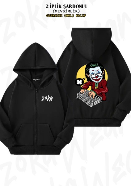 Unisex Poker Dj Baskılı Oversize Sırt Baskılı Fermuarlı Kapşonlu Hırka