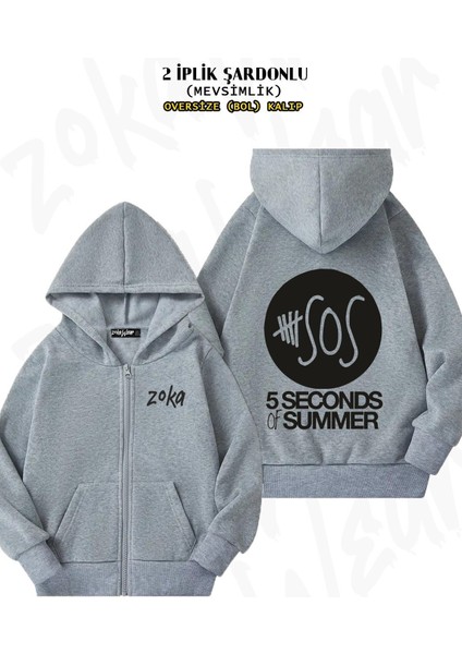 Unisex 5 Seconds Of Summer Sos Logo Baskılı Oversize Sırt Baskılı Fermuarlı Kapşonlu Hırka
