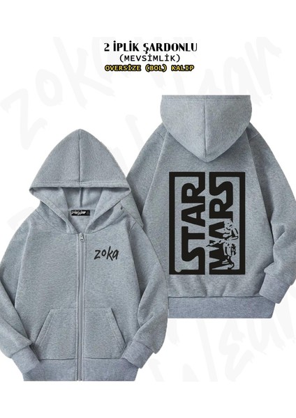 Unisex Star Wars Logo Baskılı Oversize Sırt Baskılı Fermuarlı Kapşonlu Hırka