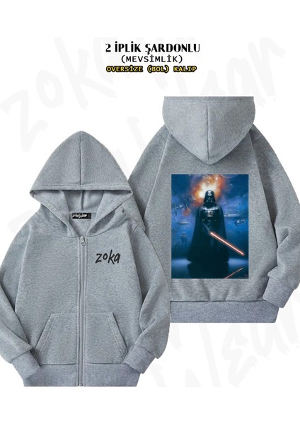 Unisex Star Wars (Dart Vader)6 Baskılı Oversize Sırt Baskılı Fermuarlı Kapşonlu Hırka