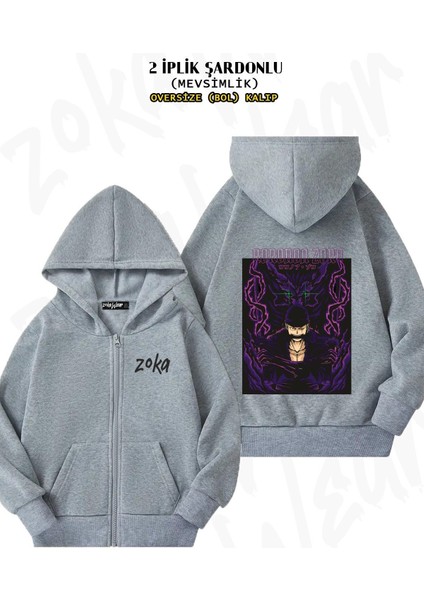 Unisex Roronoa Zoro Asura One Piece Baskılı Oversize Sırt Baskılı Fermuarlı Kapşonlu Hırka