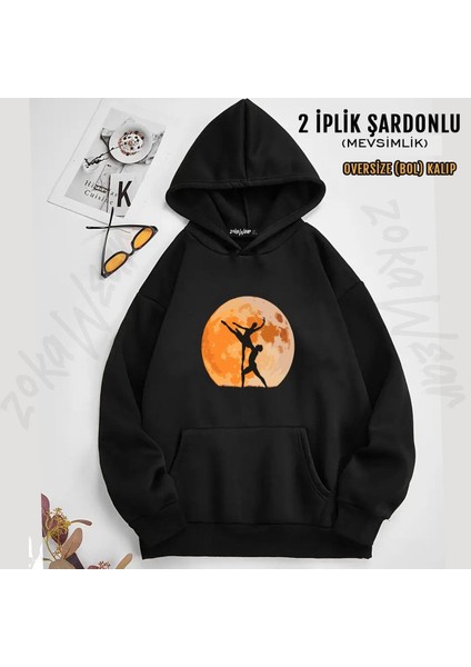 Unisex Bale Baskılı Kapşonlu Sweatshirt (2 Iplik)