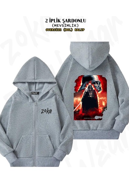 Unisex Star Wars (Dart Vader) 7 Baskılı Oversize Sırt Baskılı Fermuarlı Kapşonlu Hırka
