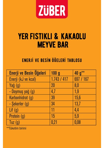 Yer Fıstıklı ve Portakallı Meyve Bar Paketi (40 G X12 Adet) fiyatları