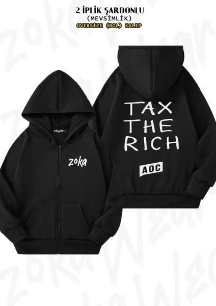Unisex Tax The Rich Yazı Baskılı Oversize Sırt Baskılı Fermuarlı Kapşonlu Hırka