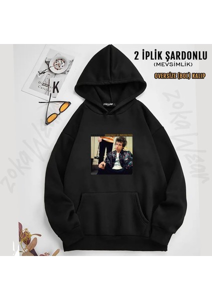 Unisex Highway 61 Revisited Bob Dylan Baskılı Kapşonlu Sweatshirt (2 Iplik)