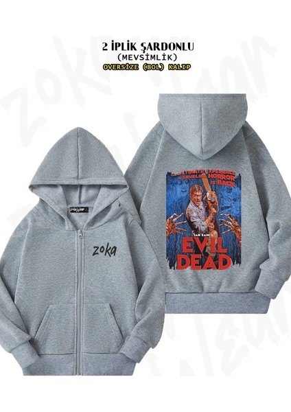 Unisex The Evil Dead Baskılı Oversize Sırt Baskılı Fermuarlı Kapşonlu Hırka