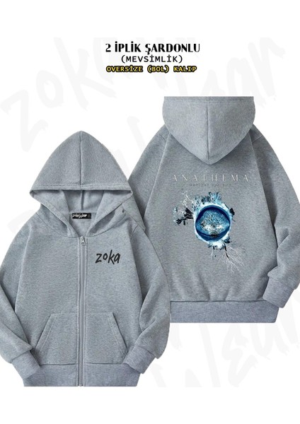 Unisex Weather Systems Anathema Baskılı Oversize Sırt Baskılı Fermuarlı Kapşonlu Hırka