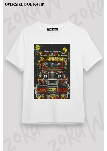 Unisex Oversize Kalıp Guns N' Roses, Truck, Rock Metal Tasarım Baskılı Tshirt