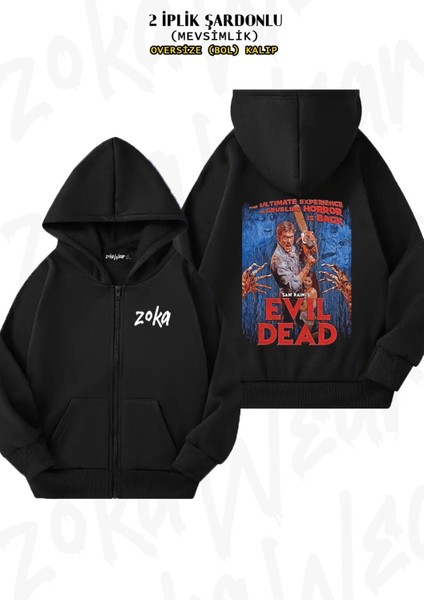 Unisex The Evil Dead Baskılı Oversize Sırt Baskılı Fermuarlı Kapşonlu Hırka