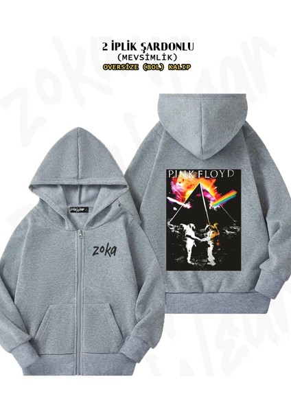 Unisex Pink Floyd Baskılı Oversize Sırt Baskılı Fermuarlı Kapşonlu Hırka