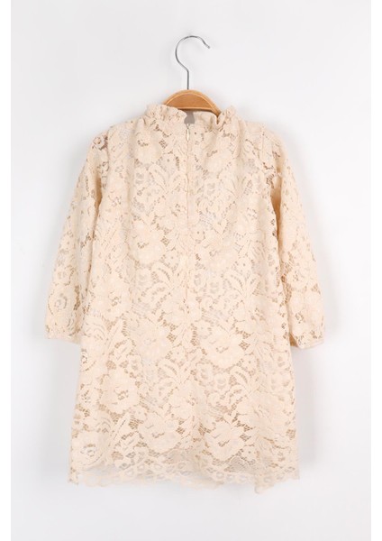 Krem Güpür Fiyonklu Kız Çocuk Elbise - Bessie