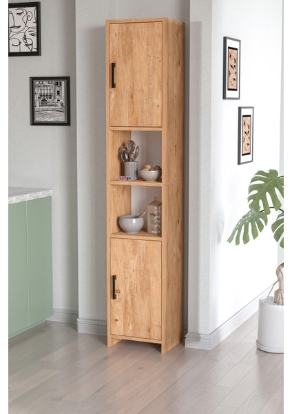 2 Kapaklı 6 Bölmeli Çok Amaçlı Dolap Alya Çok Amaçlı Mutfak Dolabı Banyo Dolabı Çam