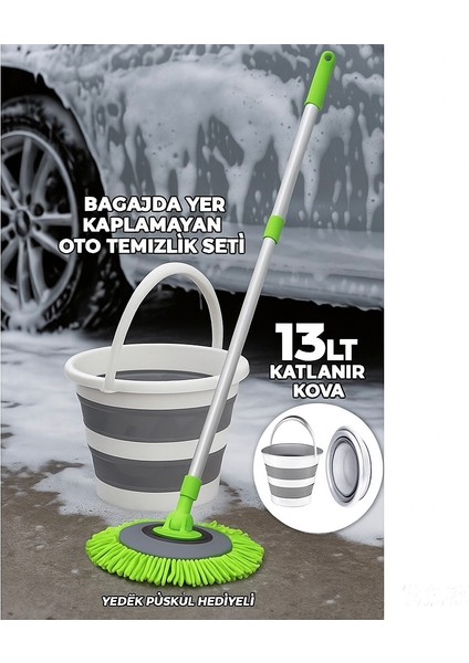 2li Oto Set Çizmez Oto Mop ve 13 Lt Katlanır Kova Bagajda Yer Kaplamaz