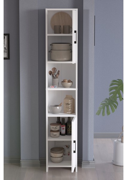 2 Kapaklı 6 Bölmeli Çok Amaçlı Dolap Alya Çok Amaçlı Mutfak Dolabı Banyo Dolabı Beyaz