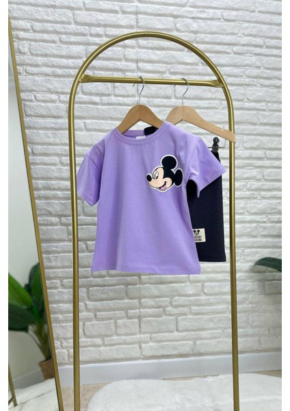 Kız Çocuk Baskılı Bisiklet Yaka Pamuklu Tshirt ve Kısa Tayt modelleri