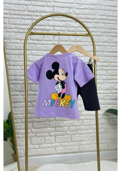 Kız Çocuk Baskılı Bisiklet Yaka Pamuklu Tshirt ve Kısa Tayt fırsatları