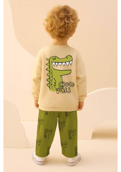 Erkek Çocuk Timsah Baskılı 3 Iplik Pamuklu Kumaş Alt Üst Takım fiyatları
