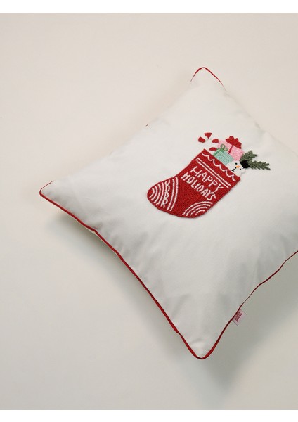 Cup Tree - Yılbaşı Serisi Kırmızı Çorap Figürlü Yeni Yıl Punch Kırlent Yastık Kılıfı modelleri