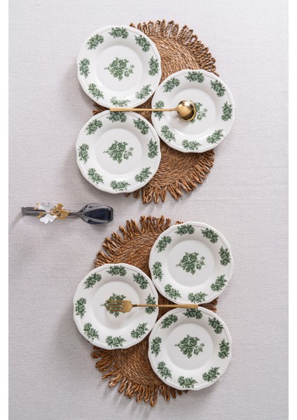 Vintage Flowers Green 19 cm 6’lı Porselen Tatlı & Pasta Tabağı Seti fiyatları