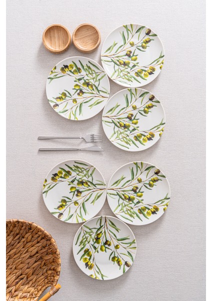 Olive 20 cm Tatlı & Pasta Tabağı 6’lı Set – Zeytin Dalı Desenli Porselen fiyatları