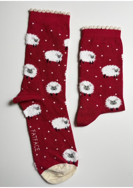 Pamuklu Koyun Desenli Kadın Çorabı