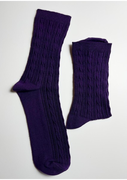 Pamuklu Kabartmalı Örgü Desenli Kadın Çorabı