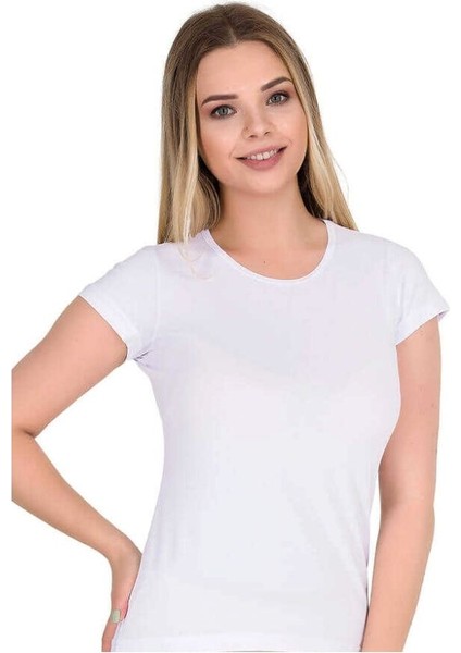 Berrak 4'lü Bisiklet Yaka Kısa Kollu Pamuklu ve Likralı Kdın Kısa Kollu Atlet