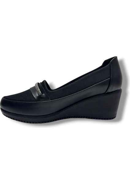 1431-26 Anatomik Cilt Deri Dolgu Topuklu Taşlı Kadın Ayakkabı modelleri