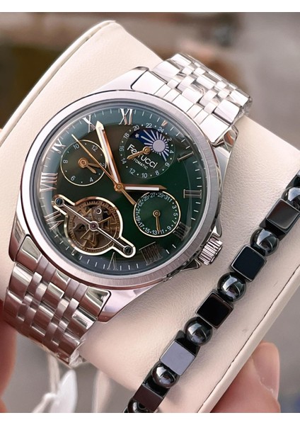 Otomatik Mehtap ve Güneş Kadranlı Bileklik Hediyeli 3 Atm Erkek Kol Saat FF.G3606.2