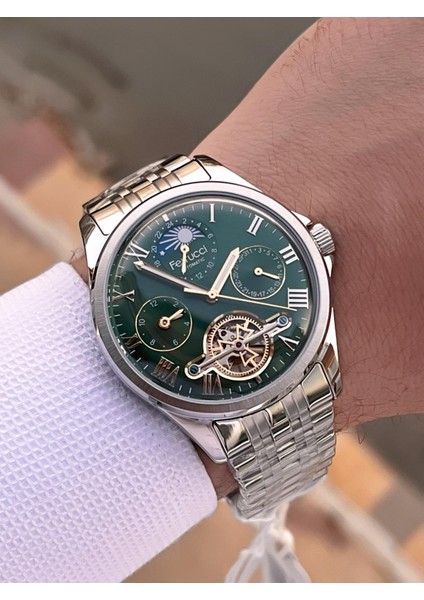 Otomatik Mehtap ve Güneş Kadranlı Bileklik Hediyeli 3 Atm Erkek Kol Saat FF.G3606.2 modelleri