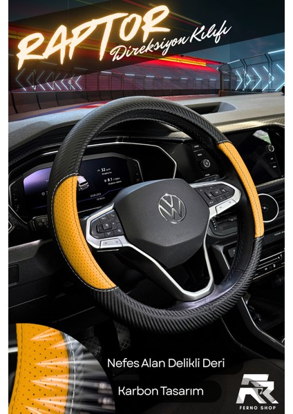 Raptor Serisi Geçmeli Direksiyon Kılıfı Delikli Deri Terletmez Araç Akasesuar