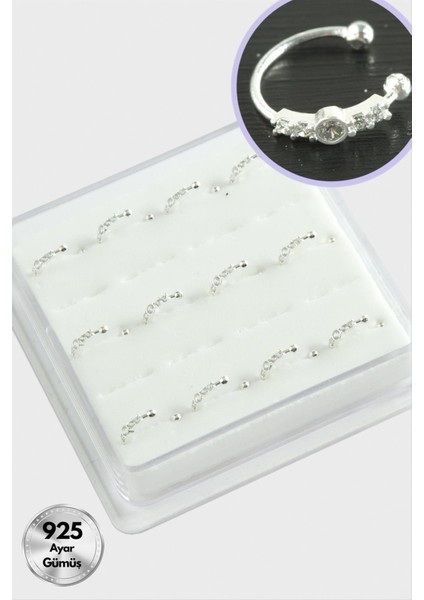 Zirkon Tek Taş Halka Gümüş Hızma 12 Adet