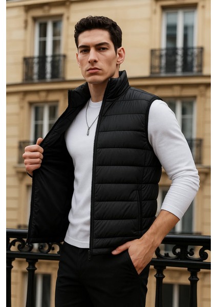Erkek Kışlık Cepli Trend Fermuarlı Siyah Şişme Yelek fiyatları