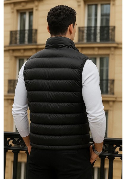 Erkek Kışlık Cepli Trend Fermuarlı Siyah Şişme Yelek