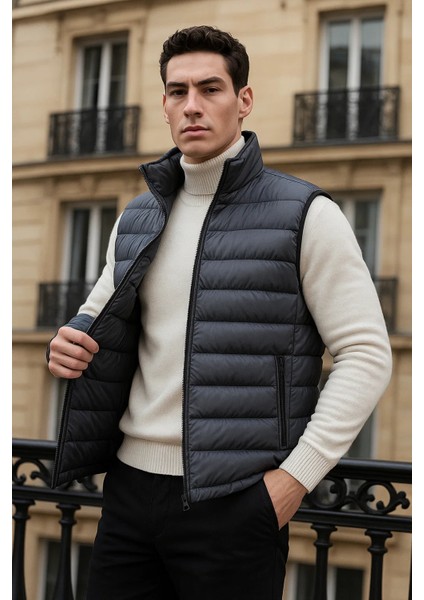 Erkek Kışlık Cepli Trend Fermuarlı Füme Şişme Yelek fiyatları